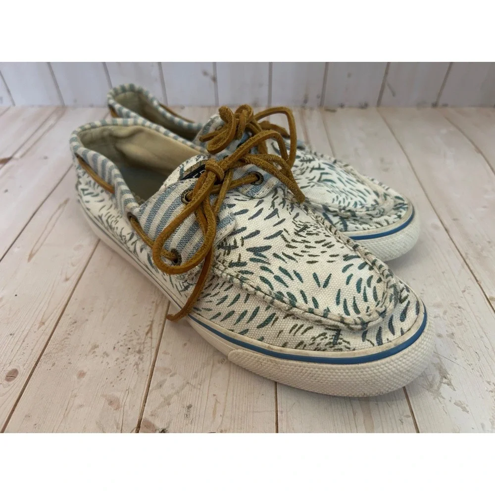Sperry Top-Sider Men 7 Blue & White Bahama Coral Print Boat Shoes Slip-On